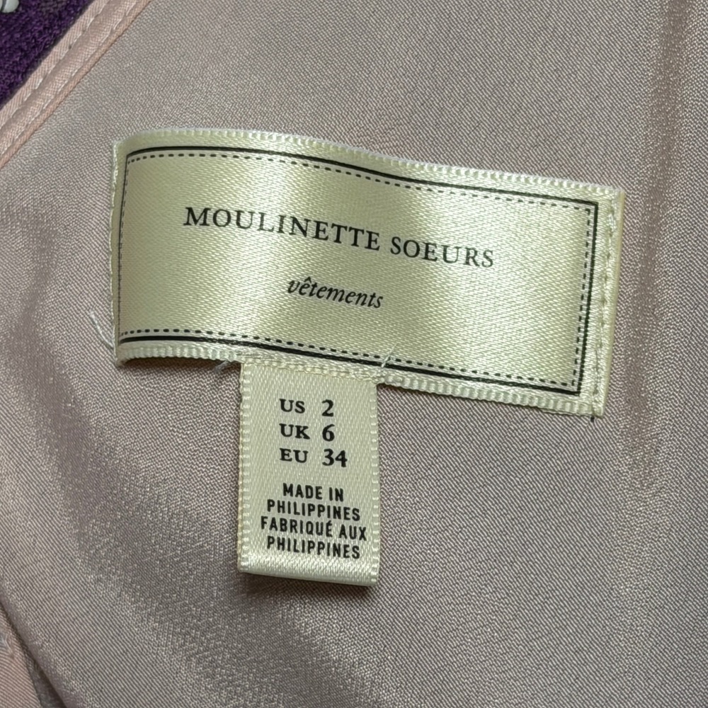 Moulinette Soeurs Anthropologie Purple Lace Midi Dress Scalloped V-Neck Size 2 - Picture 3 of 15